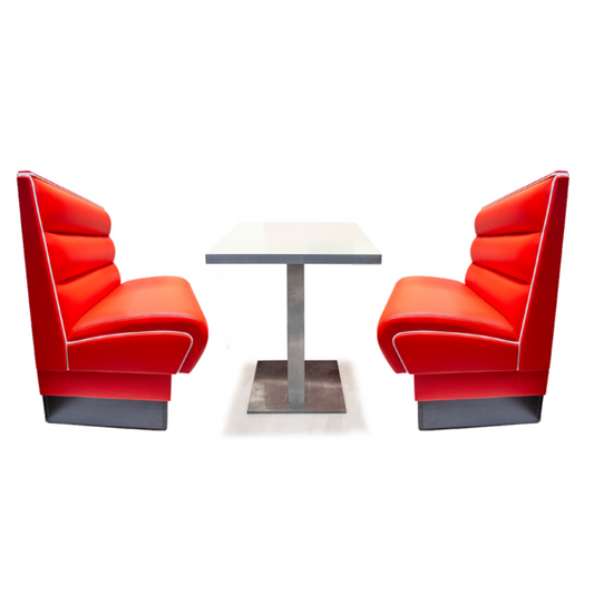 American Dinerset Miami Set II mit Kunstlederbezug in Rot. Set mit 2x Dinerbank und 1x Tisch. Gastronomiemöbel von Möbelland24.