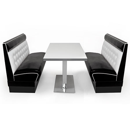 American Dinerset Chicago Set II mit Kunstlederbezug in Schwarz-Weiß. Set mit 2x Dinerbank und 1x Tisch. Gastronomiemöbel von Möbelland24.