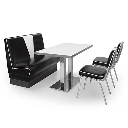 American Dinerset V Set I  mit Kunstlederbezug in Schwarz-Weiß. Set mit 1x Dinerbank, 2x Stühlen und 1x Tisch. Gastronomiemöbel von Möbelland24.