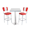 American Dinerset Diner Barset mit Kunstlederbezug in Rot-Weiß. Set mit 2x Barstühlen und 1x Bartisch mit weißer Tischplatte. Gastronomiemöbel von Möbelland24
