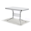 American Dinertisch Texas 2 mit weißer Tischplatte. Tisch mit Chromgestell und zweifacher Rundrohrkante. Gastronomiemöbel von Möbelland24.