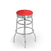 American Barhocker Elvis mit Kunstlederbezug in Rot. Stuhlgestell aus Chrom mit runder Sitzfläche. Gastronomiemöbel von Möbelland24.