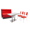 American Dinerset Miami  Set I  mit Kunstlederbezug in Rot-Weiß. Set mit 1x Dinerbank, 2x Stühlen und 1x Tisch. Gastronomiemöbel von Möbelland24.