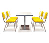 American Dinerset Diner Sitzgruppe 2  mit Kunstlederbezug in Gelb-Weiß. Set mit 4x Stühlen und 1x Tisch mit weißer Tischplatte. Gastronomiemöbel von Möbelland24