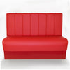 Berlin mit  Kunstlederbezug in Rot. Rücken besteht aus vertikale Absteppungen   und schwarzem Holzsockel. Gastronomie Sitzbank von Möbelland24.