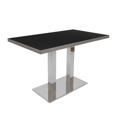 American Dinertisch Kansas 2 mit Schwarz Tischplatte. Tisch mit Chromgestell und Tischkante 3D Acrylkante. Gastronomiemöbel von Möbelland24.