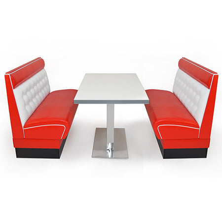American Dinerset Chicago Set II mit Kunstlederbezug in Rot-Weiß. Set mit 2x Dinerbank und 1x Tisch. Gastronomiemöbel von Möbelland24.