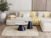 Keramik-Couchtisch | Optik Weiß matt | Runde Form mit schwarzen Stahlbeinen | Modell: Faro