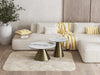 Keramik-Couchtisch | Optik Weiß Matt | Runde Form mit bronzen Stahlbeinen | Modell: Faro