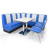 American Dinerset Viber Set XXL mit Kunstlederbezug in Blau-Weiß. Set mit 1x Diner-Eckbank, 2x Stühlen und 1x Tisch. Gastronomiemöbel von Möbelland24.