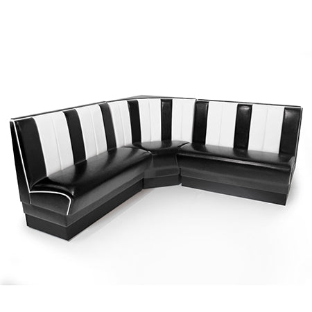 American Dinerset Viber Set XXL mit Kunstlederbezug in Schwarz-Weiß. Set mit 1x Diner-Eckbank, 2x Stühlen und 1x Tisch. Gastronomiemöbel von Möbelland24.