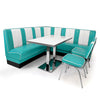 American Dinerset Viber Set XXL mit Kunstlederbezug in Türkis-Weiß. Set mit 1x Diner-Eckbank, 2x Stühlen und 1x Tisch. Gastronomiemöbel von Möbelland24.