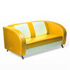 American Dinersofa Colorado mit Kunstlederbezug in Gelb-Weiß. Rückensteppung zweifarbig. Füße sind aus Chrom. Gastronomie Sitzbank von Möbelland24.