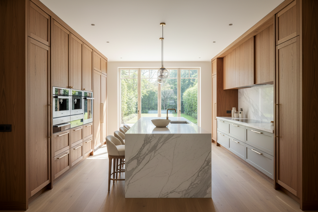 Maßgefertigte moderne Luxusküche Berlin - Hochwertige Küchenplanung mit Marmor und Premium-Ausstattung von Möbelland24