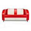 American Dinersofa Colorado mit Kunstlederbezug in Rot-Weiß. Rückensteppung zweifarbig. Füße sind aus Chrom. Gastronomie Sitzbank von Möbelland24.