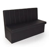 Vegas mit Kunstlederbezug  in Schwarz. Rücken besteht aus vertikaler absteppungen und schwarzem Holzsockel. Gastronomie Sitzbank von Möbelland24.