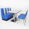 American Dinerset Viber 2 Set I  mit Kunstlederbezug in Blau-Weiß. Set mit 1x Dinerbank, 2x Stühlen und 1x Tisch. Gastronomiemöbel von Möbelland24.