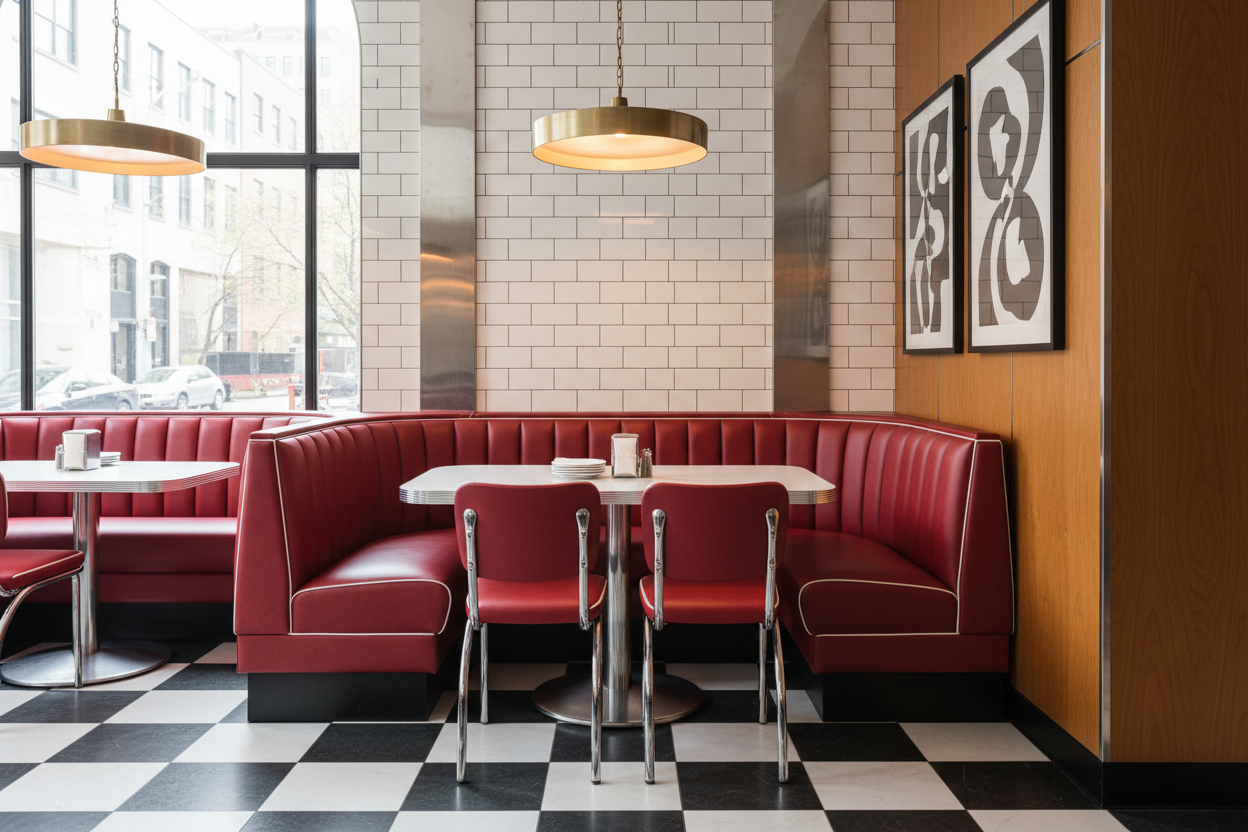 American Diner Set Viber - 2x Sitzbank 120 Cm + Tisch, Mit Kunstlederbezug & Verchromtem Gestell